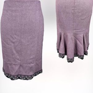 Anthropologie Elevenses Pink Wool Blend Skirt SZ 6 w/Beautiful Lace Detailed Hem